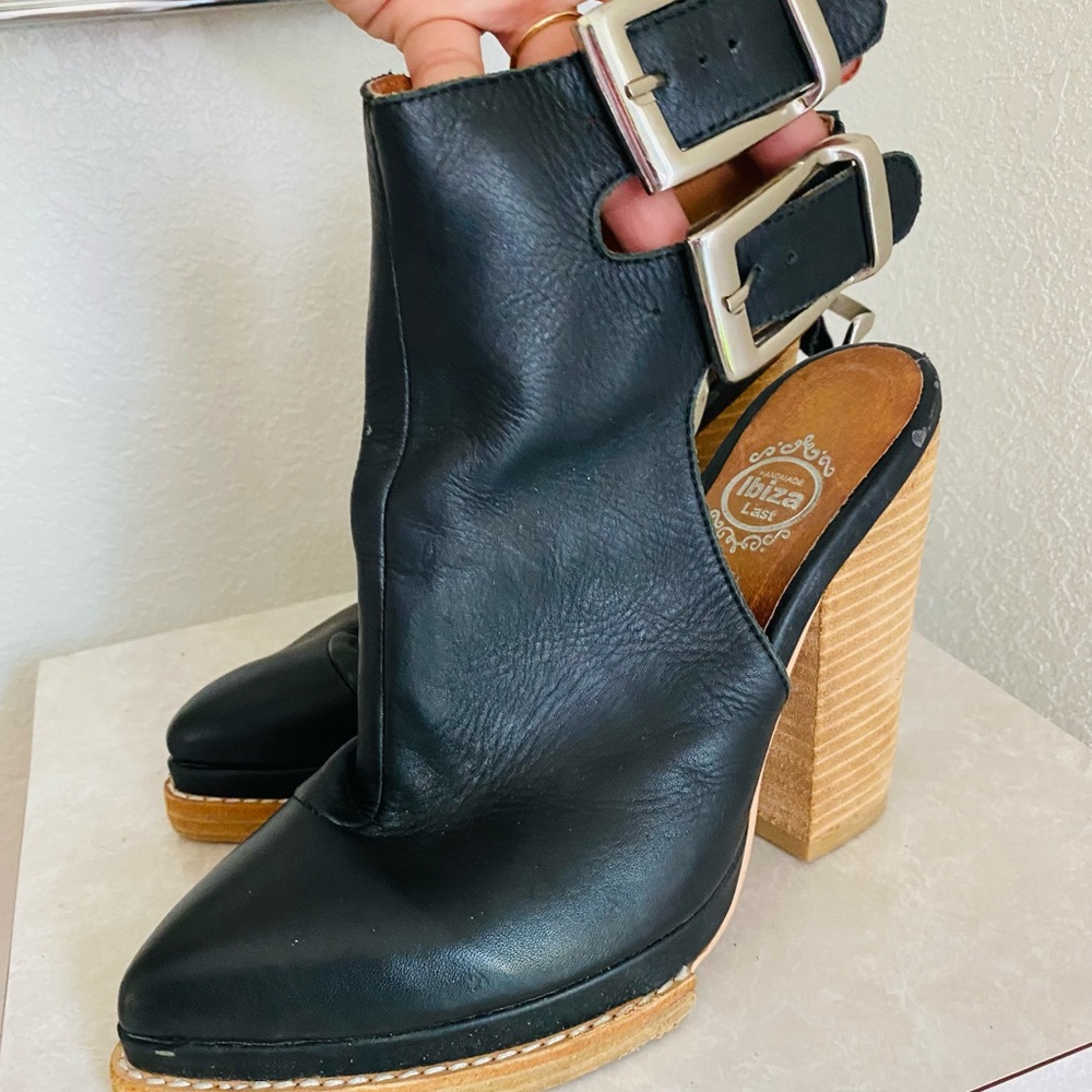 Jeffrey Campbell Ibiza Last - Black Leather Wood Heels booties 8